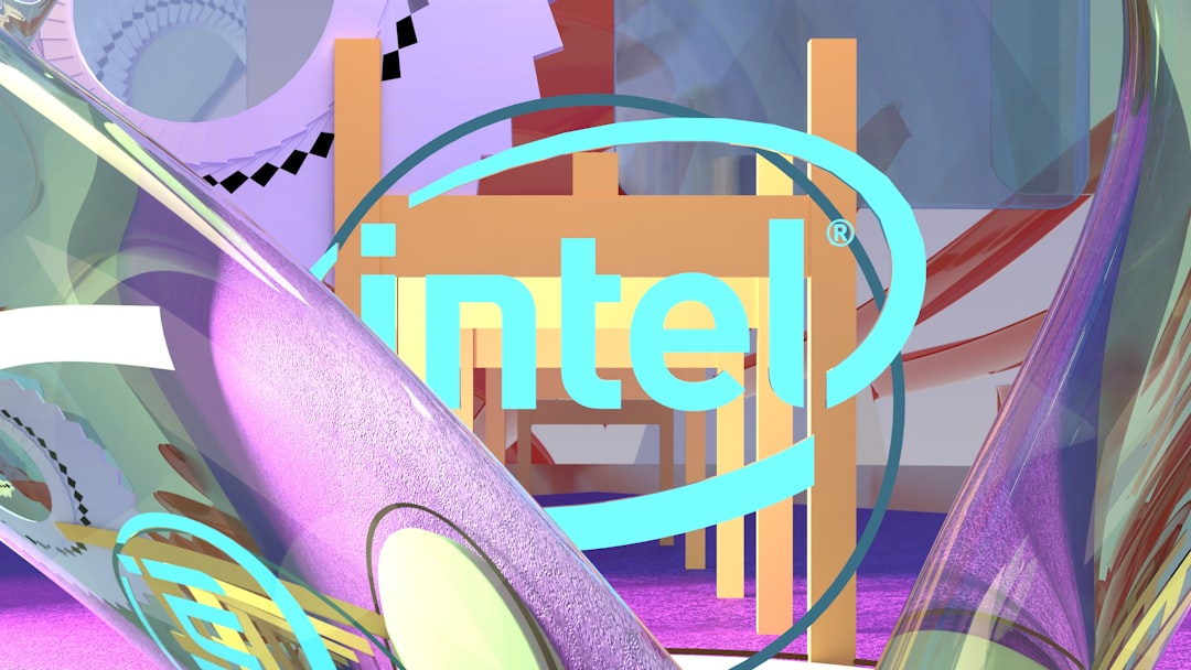 Intel logo amidst vibrant, abstract, swirling shapes and structures. — Photo by Brecht Corbeel on Unsplash